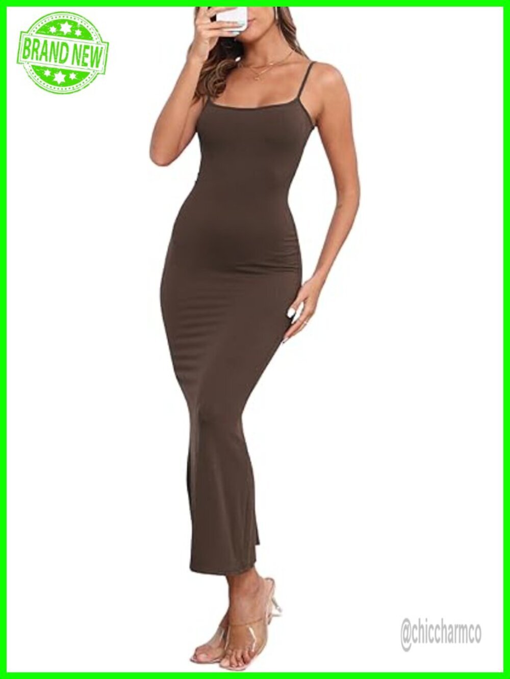Ribbed Bodycon Slip Maxi Dress with Fishtail Hem